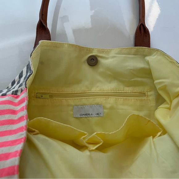 O’Neill 2-Way Canvas & Leather Tote Bag - Pink Stripe or Grey/Blue Stripe - Picture 7 of 11